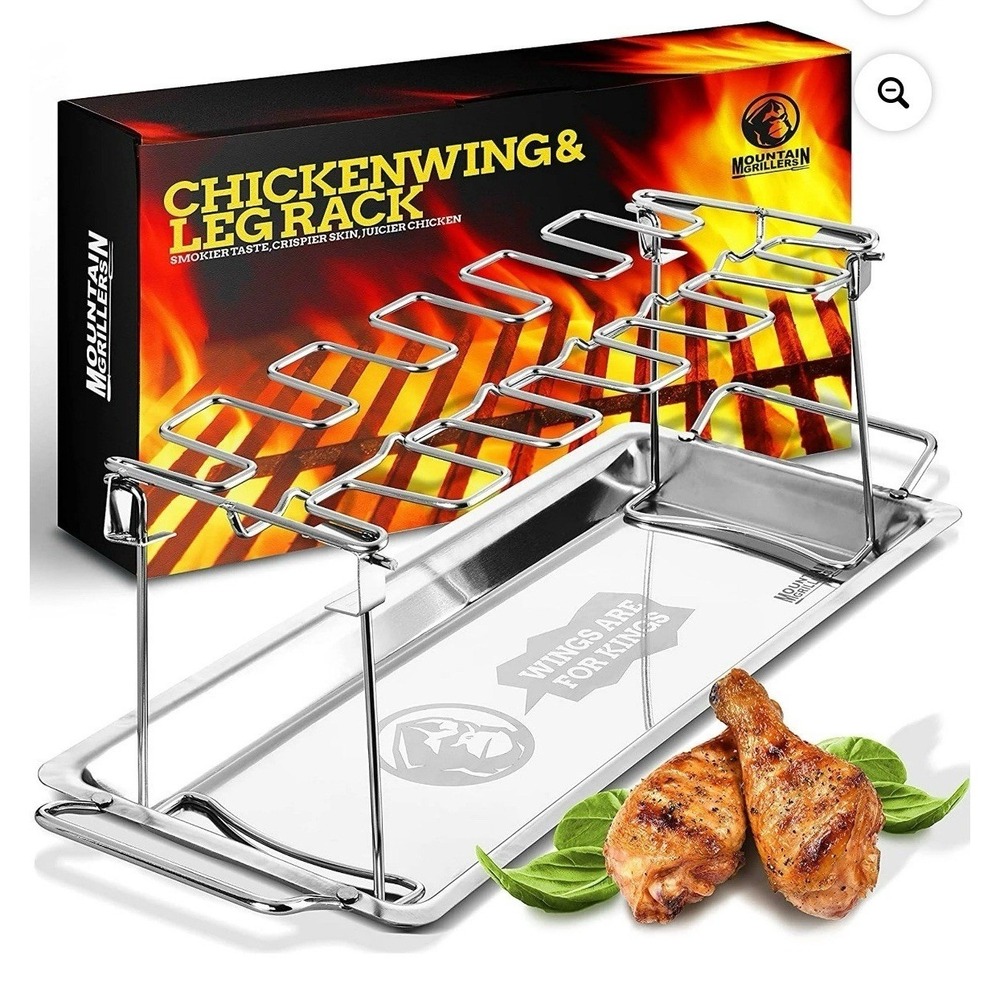 Mountain Grillers Chicken Wing Leg Rack Unisex OS Silver New Stainless 12 Slot